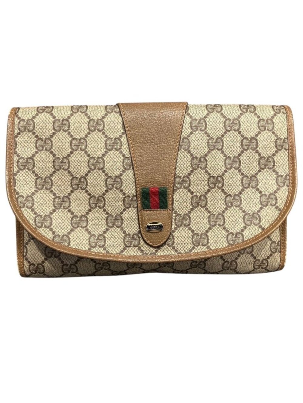 Gucci Vintage GG Supreme Sherry Clutch Leather